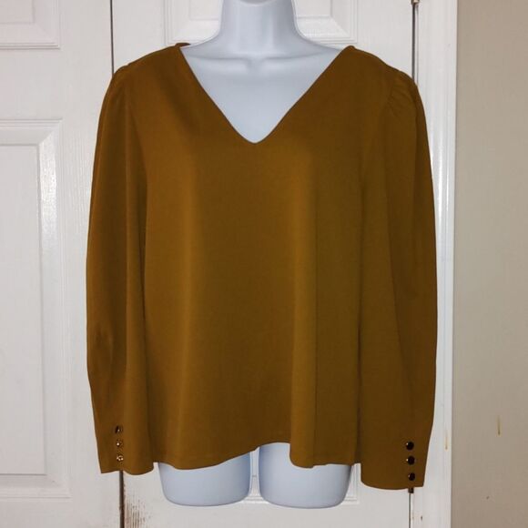Ann Taylor Factory  mustard brown long sleeve blouse  Sz XL  NWT - Picture 1 of 5